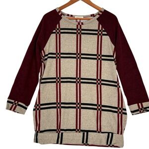 Hailey & Co Brown and Red Plaid Sweater w/Pockets Elbow Patch Women's Large NWOT